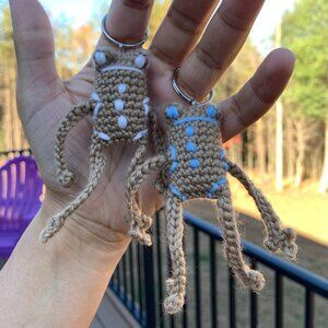 Gingerbread Leggy Frog Blue & White Bag Charms Two Crochet Soft Plushs| 3.5"